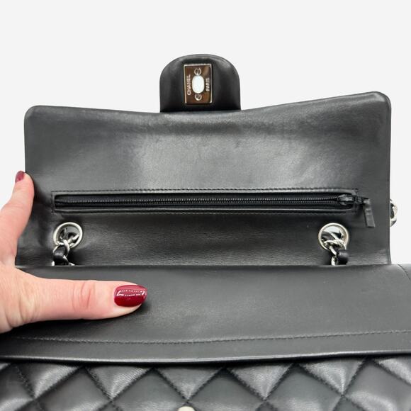 AUTHENTIC Chanel Medium Double Flap Black Lambskin w Silver Hardware from 2012 - Picture 11 of 15